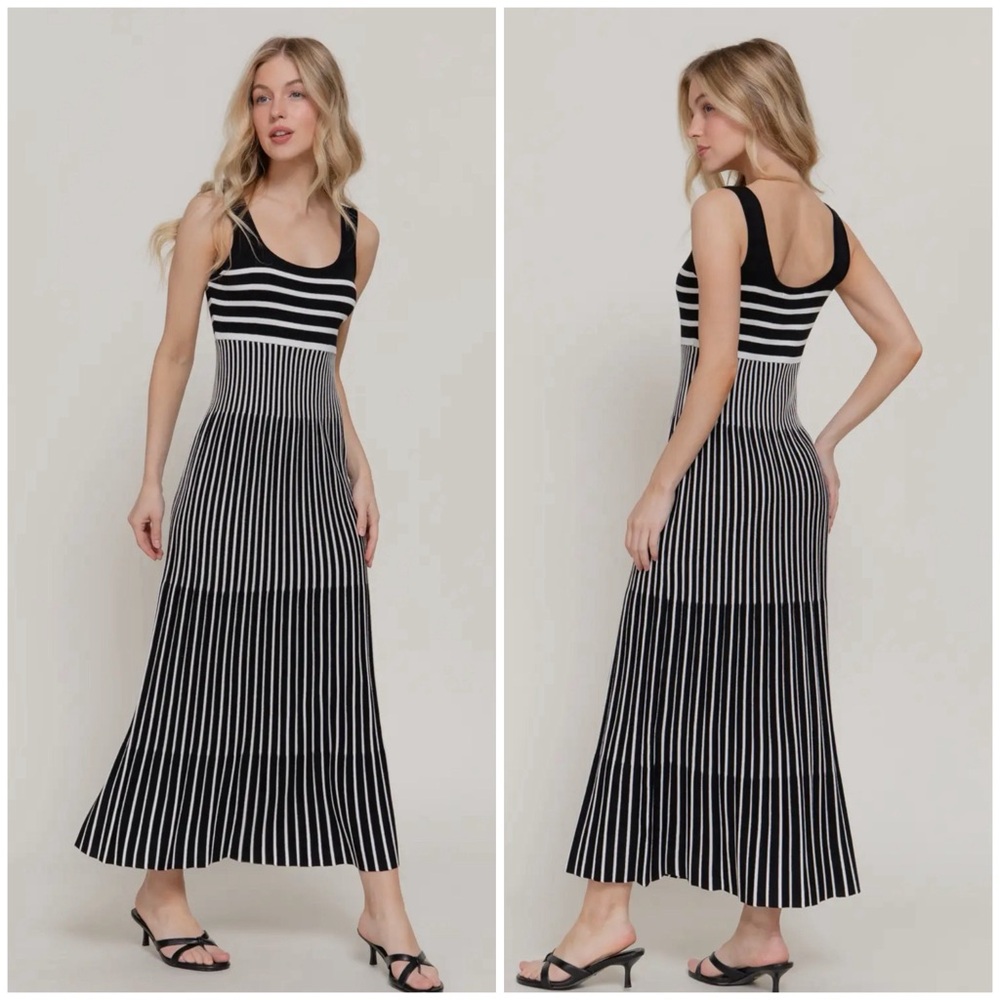 Black & White Striped Knit Maxi Dress